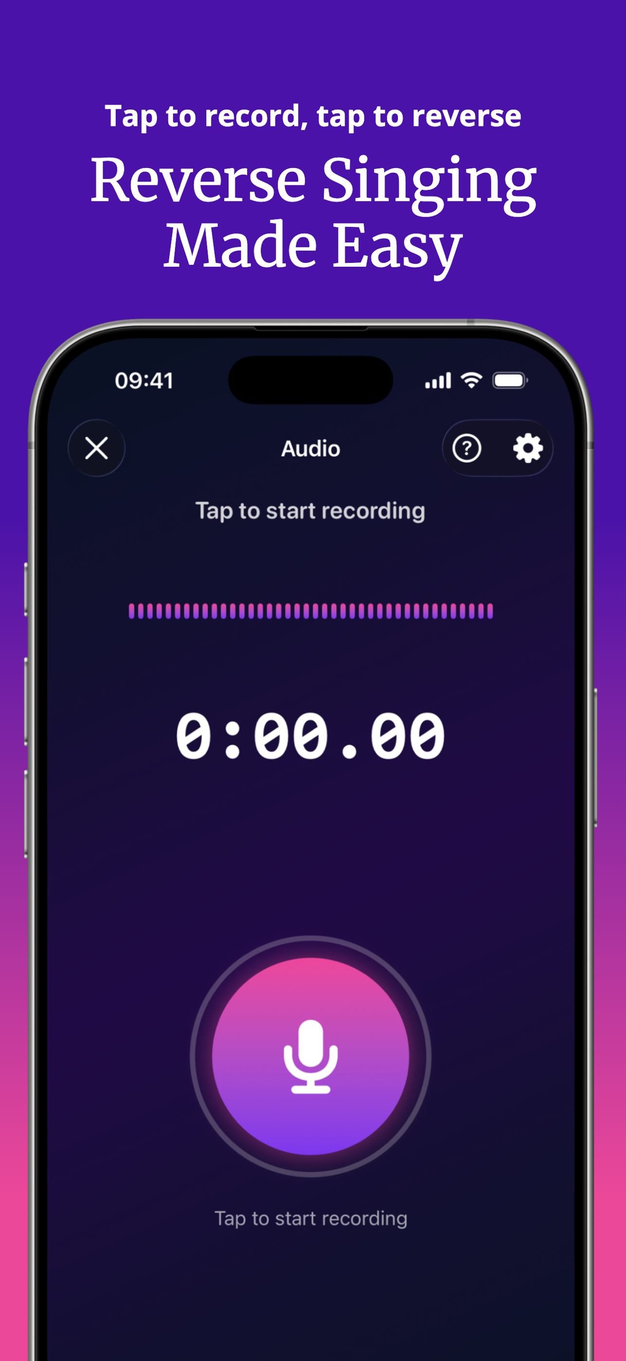 SupaFlip audio recorder on iPhone — tap to record, tap to reverse